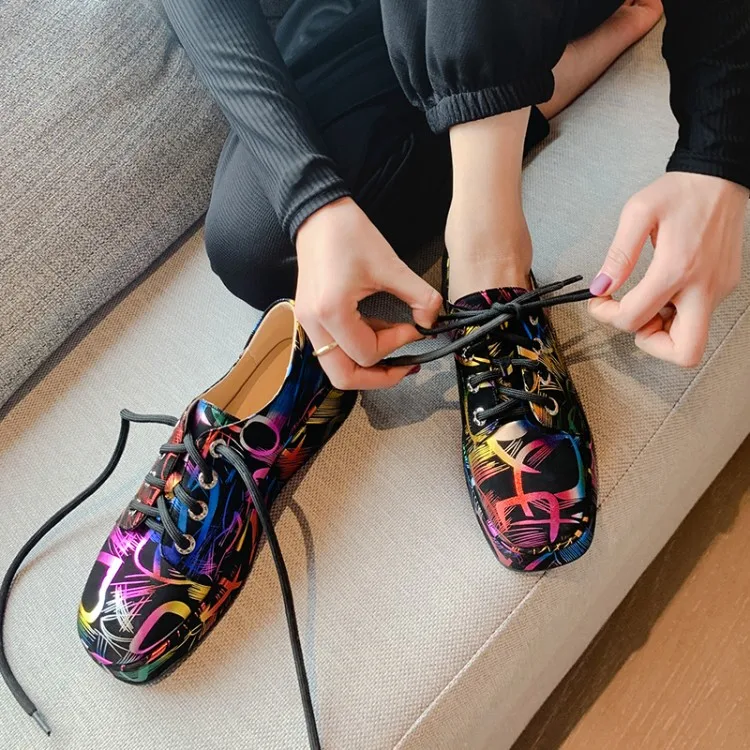 

MLJUESE 2021 Women Pumps Soft Autumn Spring Lace up Colorful Round toe Platform high heels pumps Sneakers shoes