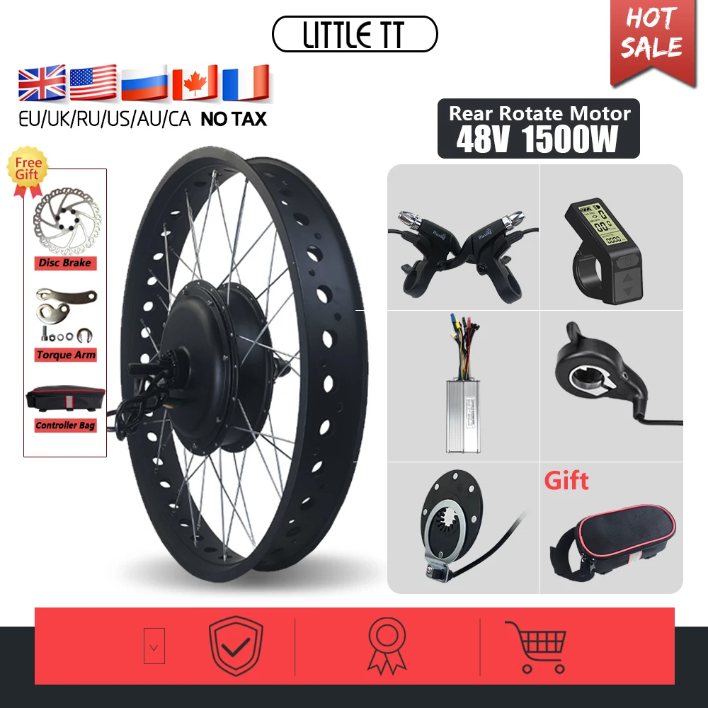 Verkauf Ebike Fett Conversion Kit Hinterrad 48V 1500W Drehen Bürstenlosen Hub Motor Für Elektrische Fett Bike Kit Schnee Rad 20 26 Zoll