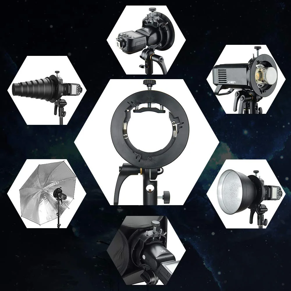 Godox S2 Speedlite вспышки Держатель Кронштейн и соты Softbox сетка с креплением Bowens для