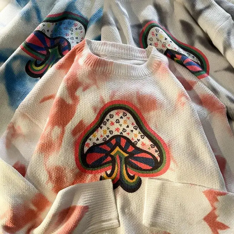 Женский трикотажный свитер с принтом в виде грибов | Женская одежда