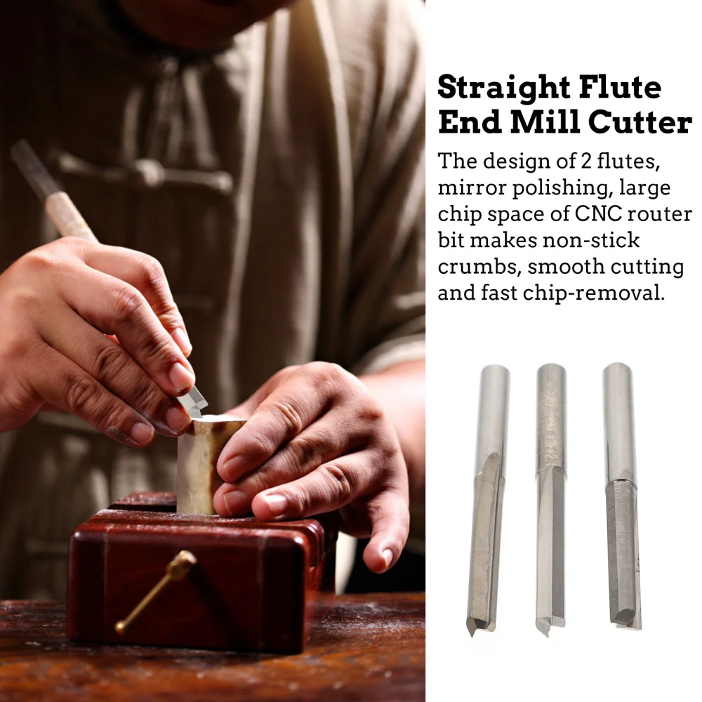 

3pcs CNC Router Bits 2-Flute Straight Milling Cutting Tungsten Steel for Wood