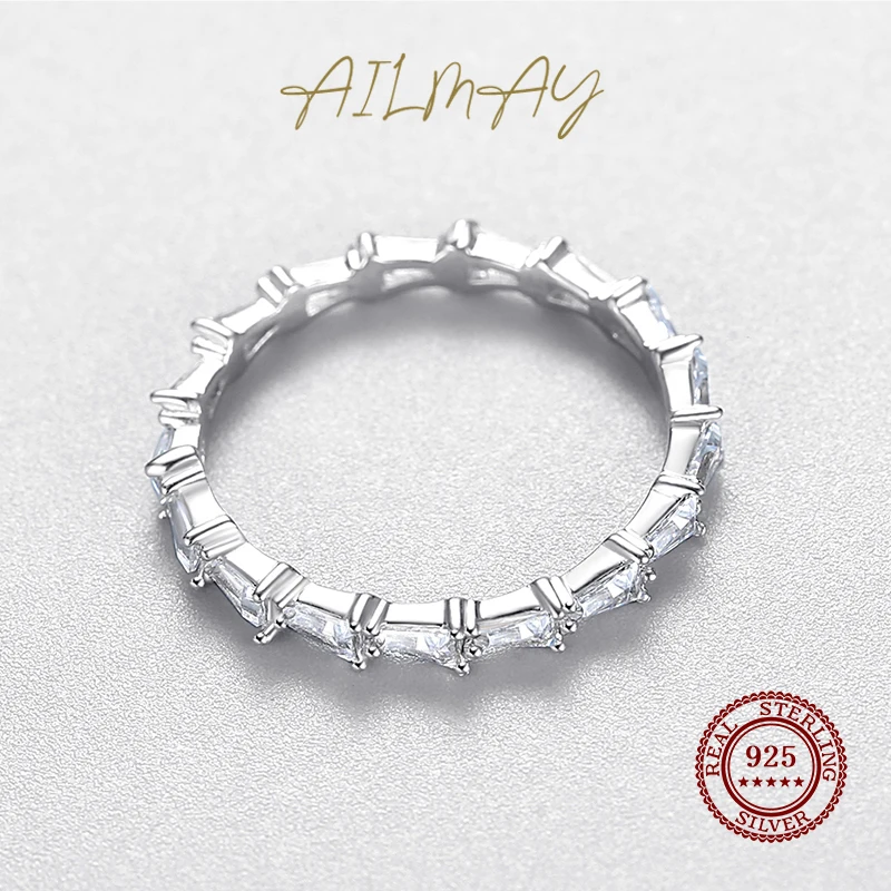 Ailmay 100% реальные 925 пробы Серебряная линия прозрачными камнями кольца стекируемые