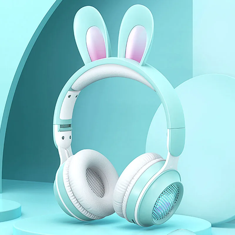 Наушники с заячьими ушками Bluetooth складная светящаяся гарнитура стерео
