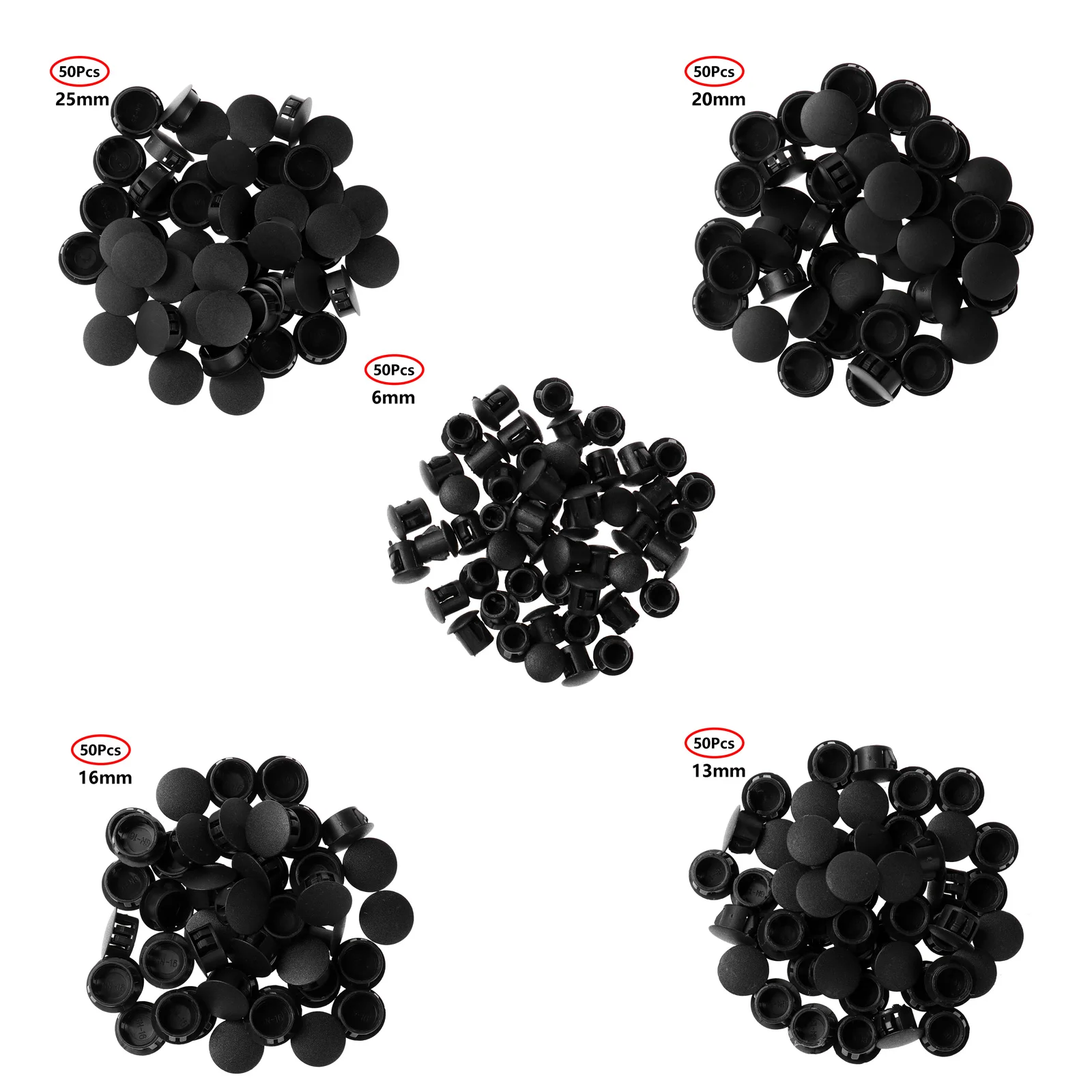 50Pcs 6/13/16/20/25mm Black Screw Caps Plastic Cover Snap-Type Hole Plug for Furniture Tube Fencing Post Flush Type Panel Plugs |