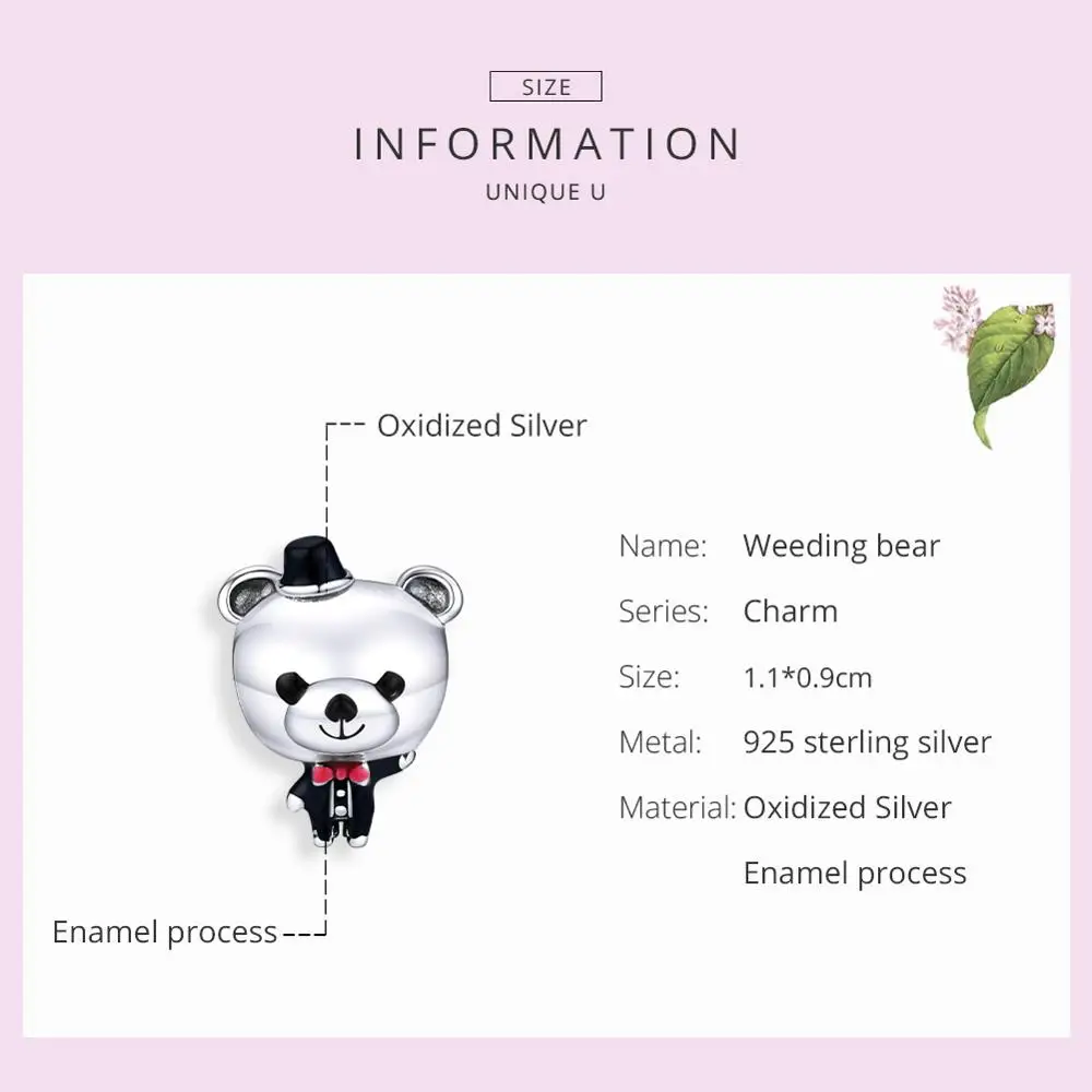WOSTU Свадебные бусы с медвежонком из стерлингового серебра 925 пробы Подвески