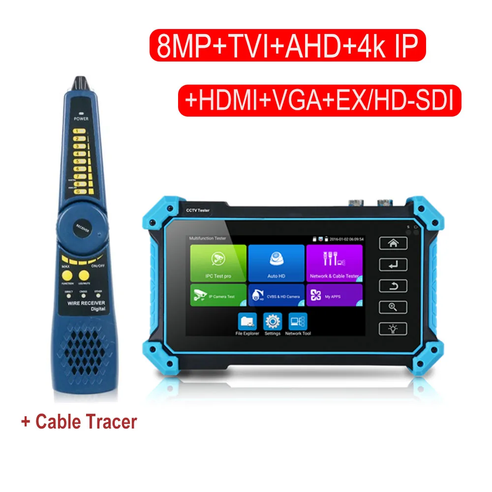 Тестер видеонаблюдения IPC-5000 5100 5200C Plus Full 8MP IP CVI TVI AHD SDI аналоговый входной кабель 6