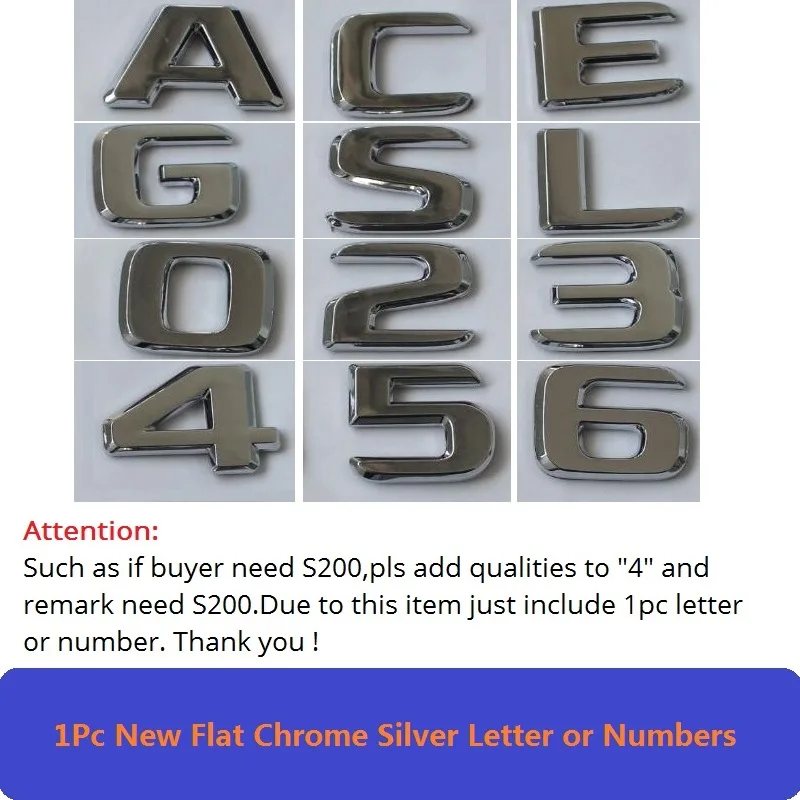 1Pc Letter or Number Новая плоская хромированная эмблема W221 W222 эмблема S63 S350 S500 S CLA буква авто наклейка значок для автомобиля Звезда Логотип Эмблема багажника для Mercedes Benz AMG - Цвет: 1Pc Letter or Number