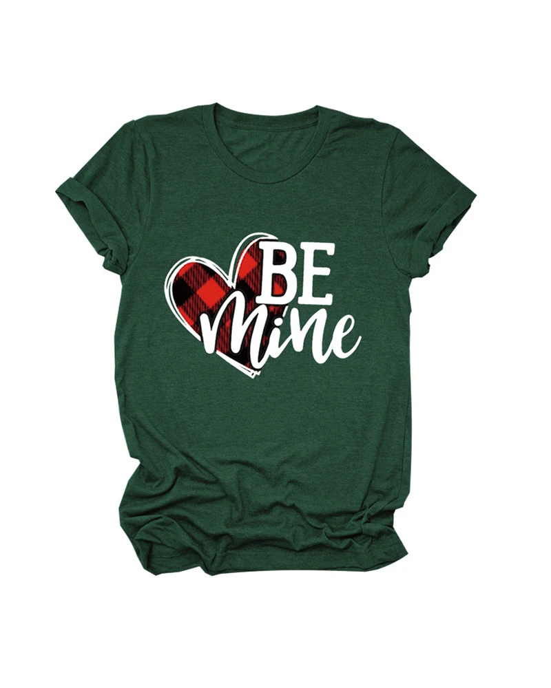 

Valentine's Day Plaid Heart Letter Print T-shirt Couple Casual Clothing Short Sleeve Tops Tee Shirt Femme O Neck Loose 2021 New