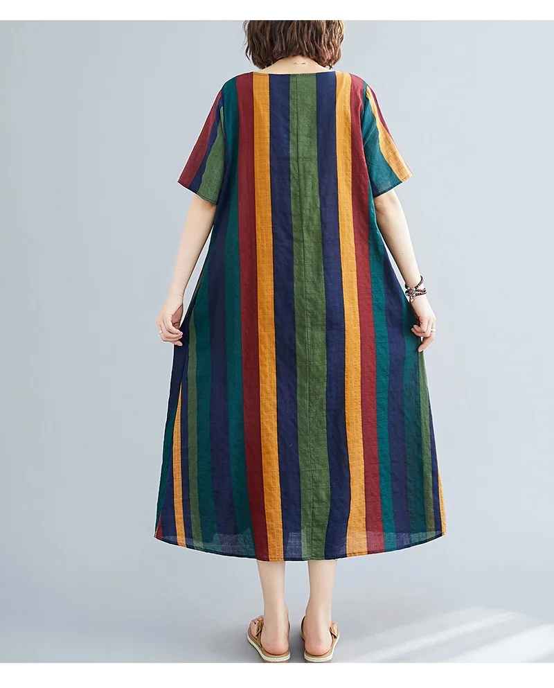 Женское винтажное платье в полоску с коротким рукавом повседневное Свободное