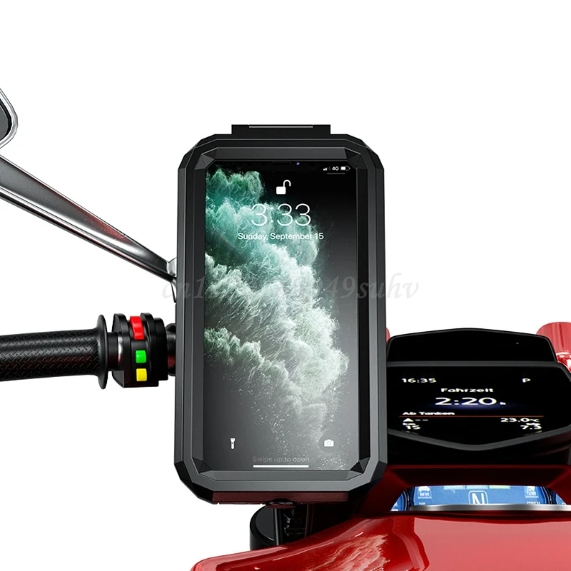 

Waterproof Case Bike Motorcycle Handlebar Rear View Mirror 3 to 6.8" Cellphone Mount Bag Motorbike Scooter Phone Stand