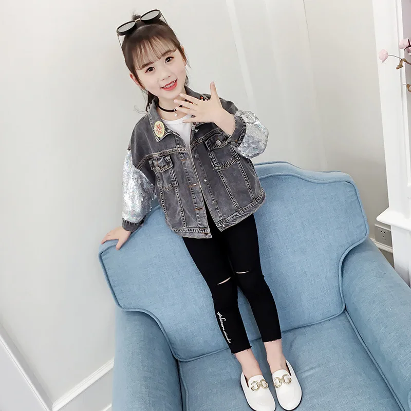 Джинсовая куртка с единорогом для девочек пальто одежда детей осенняя маленьких