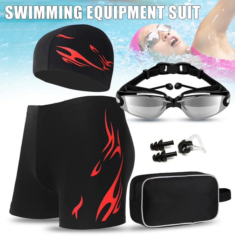 

Мужской комплект для плавания, одежда для купания, очки, кепка, сумка для переноски, мужской купальник, пляжный купальник, шорты FS99