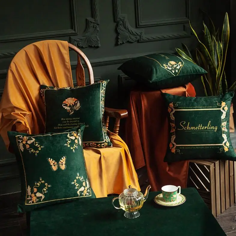 

Soft Velvet Cushion Cover Decorative Pillows Throw Pillow Case American Floral Luxury Home Decor Living Room Sofa Seat Coffee