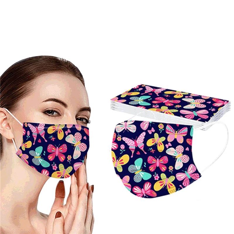 

50 шт., одноразовые маски для лица с рисунком бабочек
