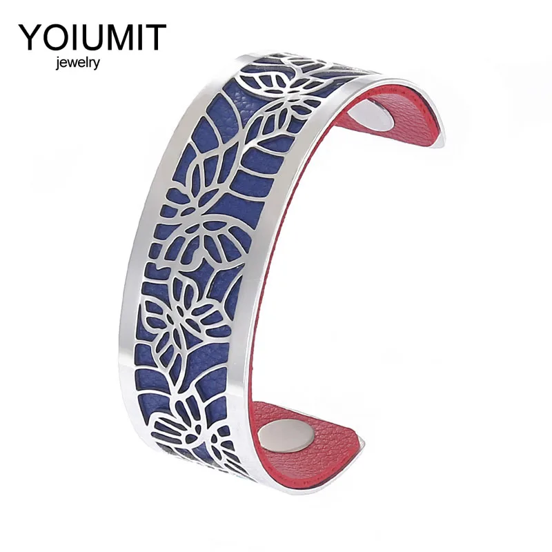 Женские браслеты-манжеты из нержавеющей стали Yoiumit двухсторонние кожаные