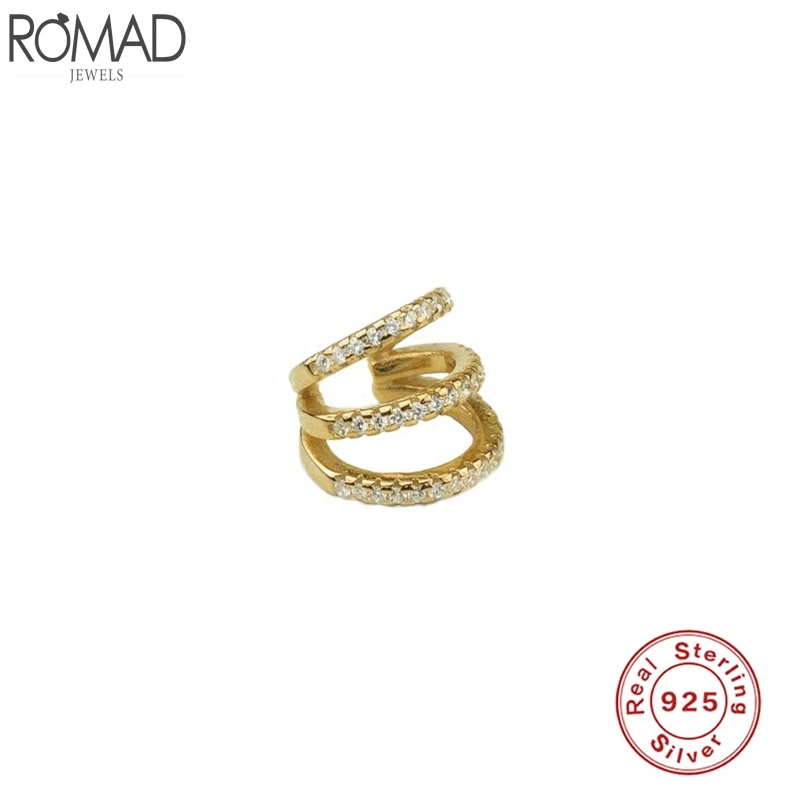 Romad 1 шт. 925 пробы Серебряная Ушная манжета ааааа циркон три веревки Клипсы Серьги
