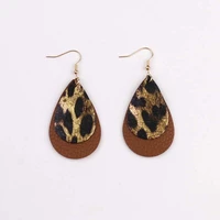 double layers teardrop genuine leather leopard snakeskin waterdrop earrings for women fashion jewelry accessories wholesale