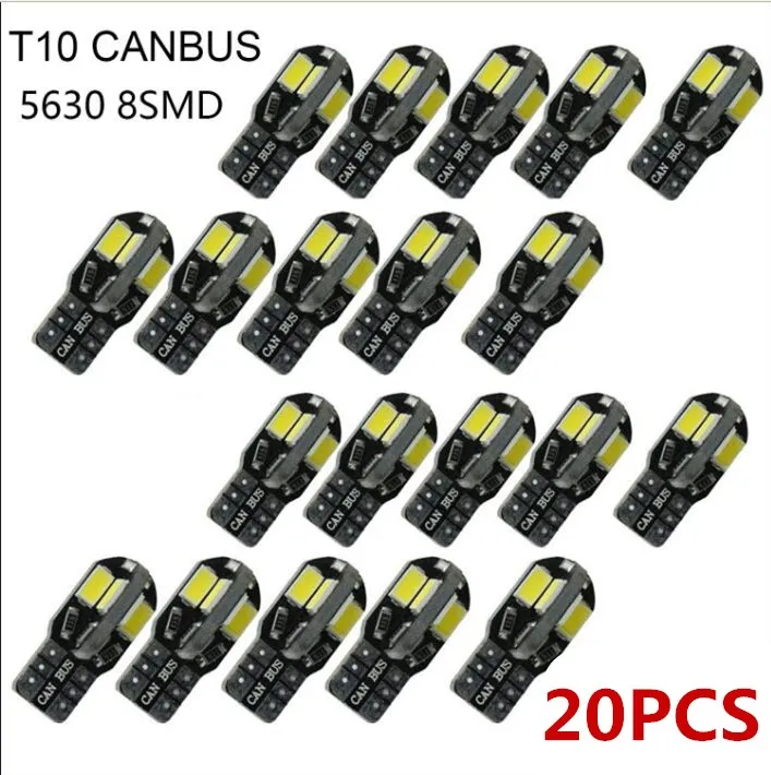 

Светодиодный ные лампы для чтения в салоне автомобиля T10 5730 8SMD, 12 В, белые лампы для освещения номерного знака, автомобильные лампы, 20 шт.