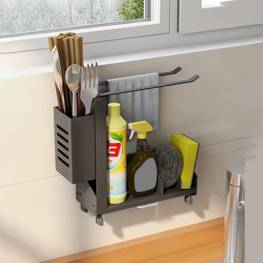 

Kitchen Shelf Organizer Stainless Steel Sink Drain Rack Multifunction Kitchen Storage Holder Sponge Drain Storage Drying Rack
