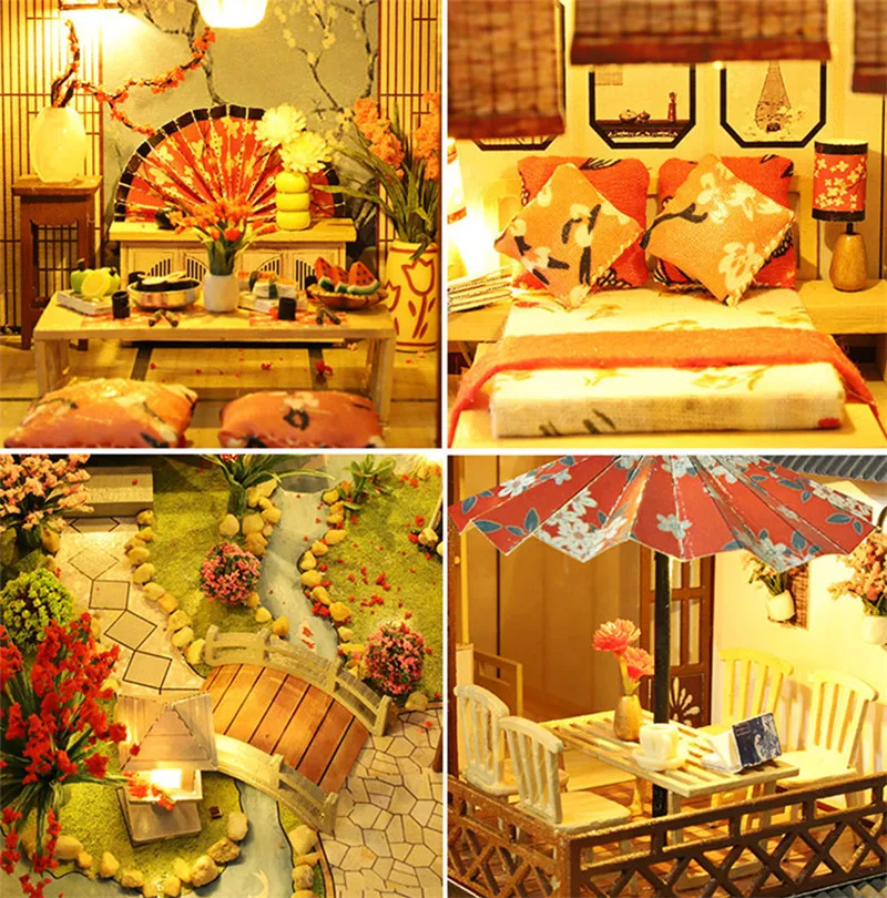 

DIY-KIT DIY Dollhouse Kit Wooden Doll Houses Miniature Dollhouse Furniture Kit With LED Toys For Children Christmas Gift P06