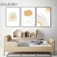 nursery wall art canvas painting sun poster rainbow prints cloud paintings nordic wall pictures baby kids bedroom decoration