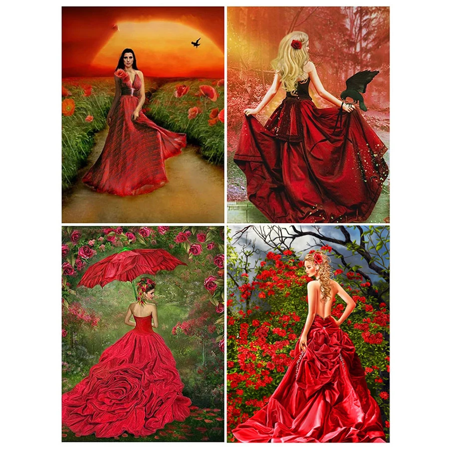 

Red dress girl mosaic painting 5d diy full diamond embroidery sale flowers cross stitch kits home decoration AA3013