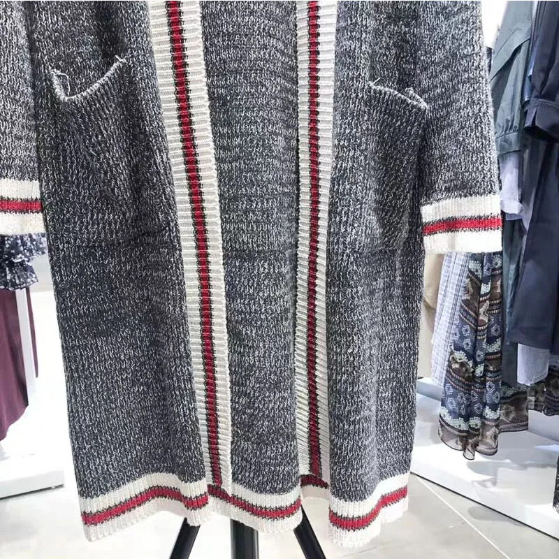 Зимний женский длинный вязаный свитер в клетку куртка Осенний кардиганы Женский