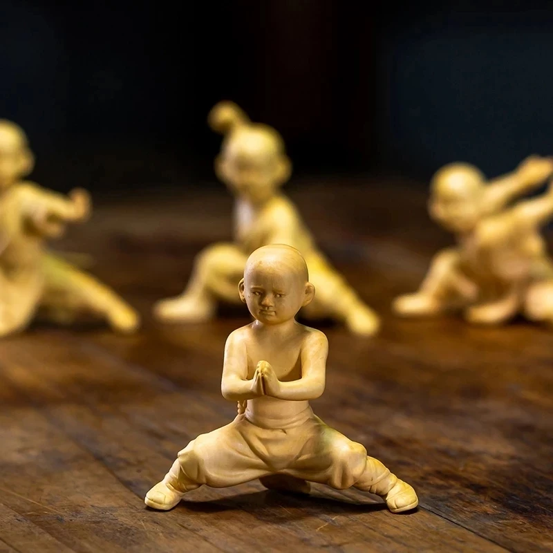 

Статуя Будды из бокса 8 см, четыре монаха кунг-фу, резьба по дереву, домашний декор