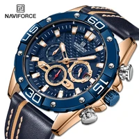 top luxury naviforce mens watches genuine leather military 110 second chronograph sport quartz wristwatch waterproof date clock