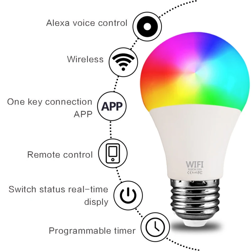 1 шт. 15 Вт WiFi умный светильник B22 E27 LED RGB лампа работает с Alexa Google Home белый