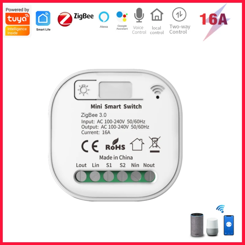 

Tuya ZigBee 3.0 Smart Home Switch Module, Smart Home Automation DIY Breaker Supports 2 Way Control, Work With Alexa Google Home
