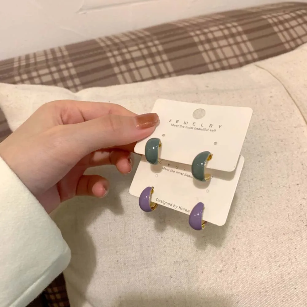 

New Simple Style Women Earrings Metal C Semicircle Curved Haze Blue Hoop Earrings Temperament Earrings Female Jewelry