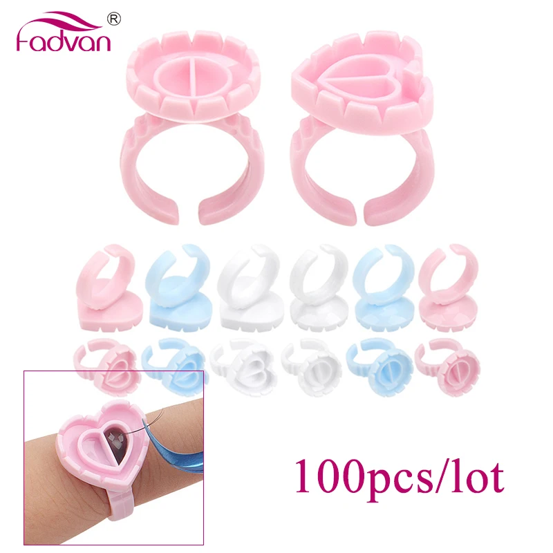 Fadvan 100 Pieces/Set Eyelash Extension Glue Rings Glue Holder Tool Kit Set Professional Makeup Disposable Adhesive Eyelash