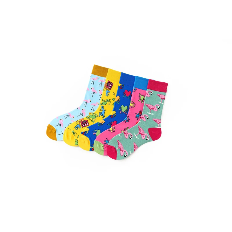 Модные мужские и женские носки для пар фирменные цветные Фламинго с креативным