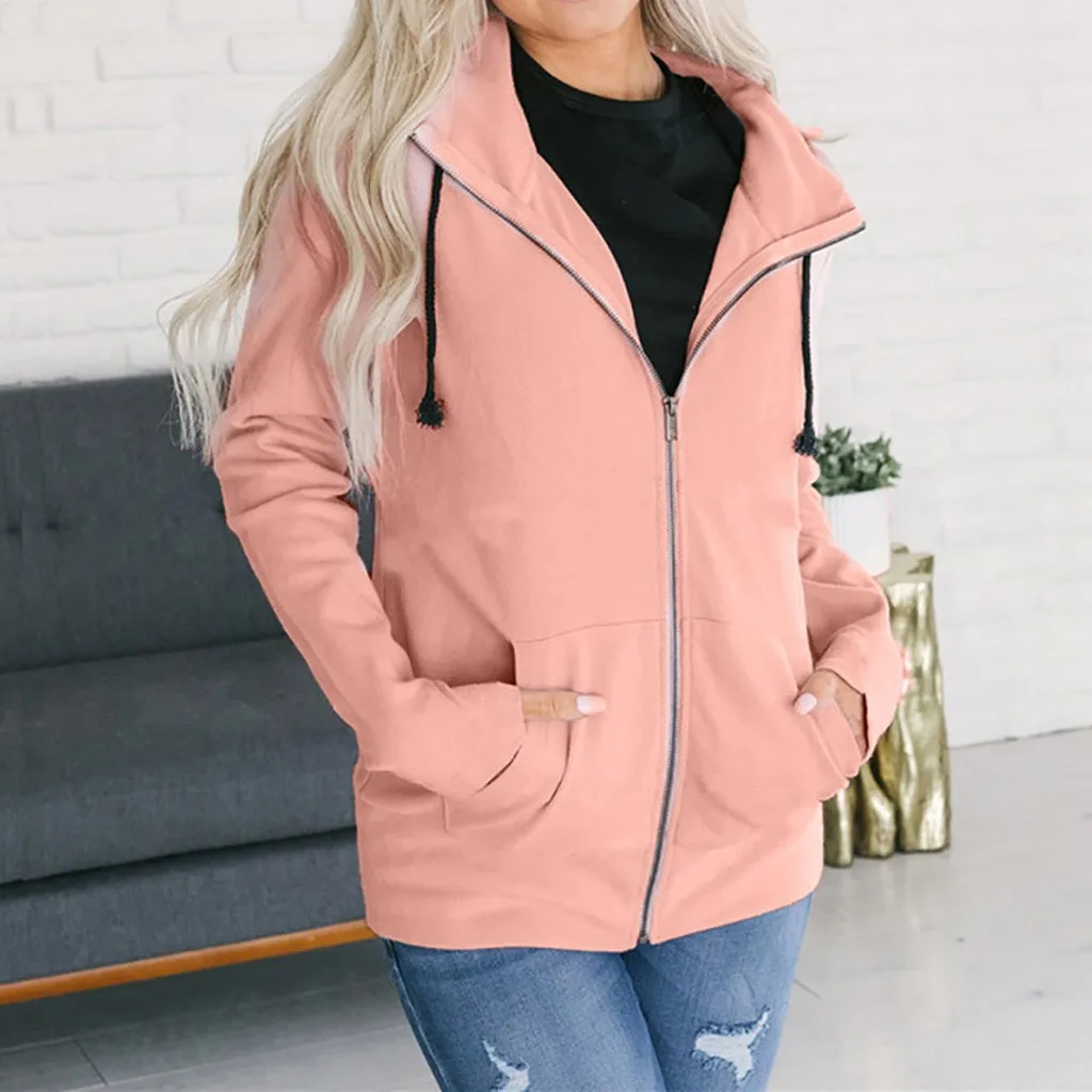 Зимние Модные женские куртки пальто бомбер карманы молния с капюшоном