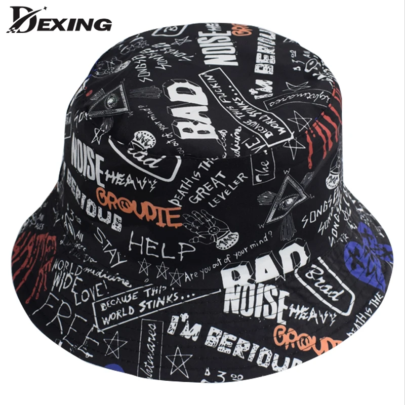 

Панама Мужская/Женская, летняя, Пляжная, с надписью «граффити»