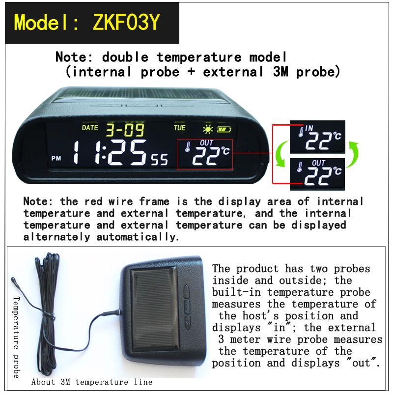 

Цифровые автомобильные часы на солнечной энергии, внешний термометр, автоматический переключатель без проводки, ЖК-цифровые светящиеся часы, аксессуары для часов