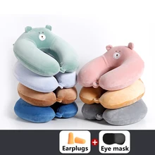 U Shaped Memory Foam Travel Pillow Bedding Car Aircraft Neck Massage Pillows Cotton Solid Color Free Eye Mask and Earplugs (3)