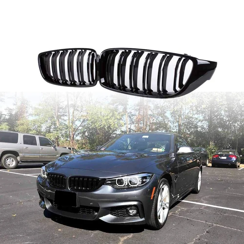 For BMW F32 420i 428i 430i 435i 440i M4 2013-2018 1 Pair Dual Slat Kidney Grille Double Line Front Hood Kidney Grill 51137294814