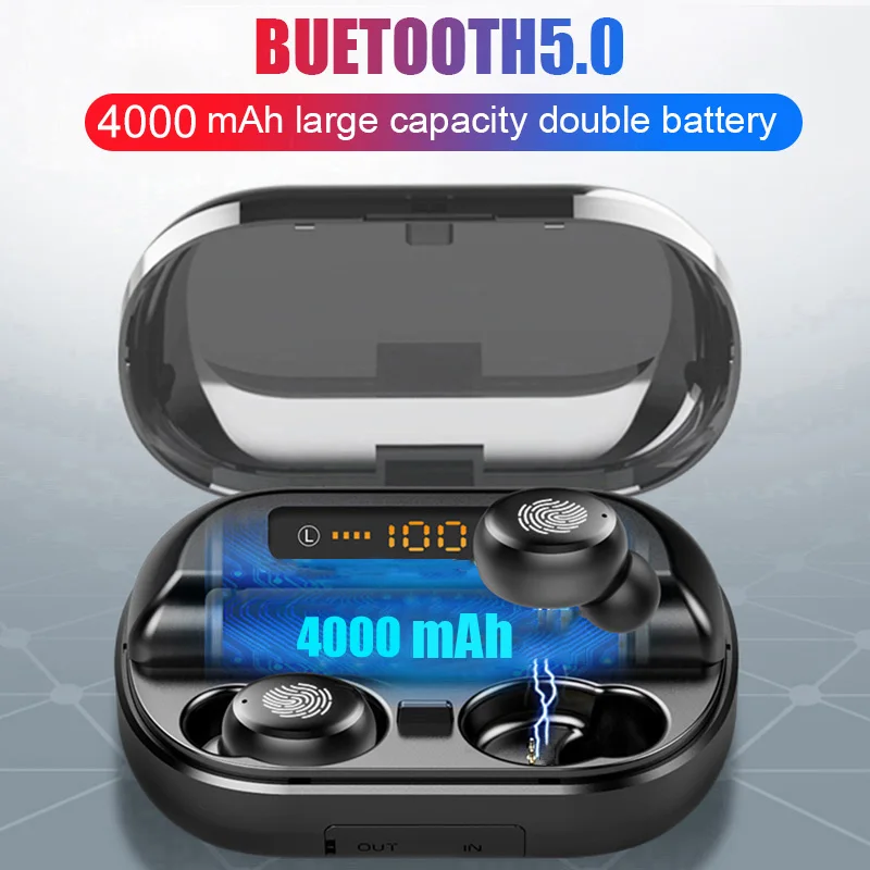 VOULAO Bluetooth 5,0, беспроводные наушники, спортивные наушники с громкой связью, 9D, стерео, водонепроницаемая гарнитура с внешним аккумулятором 4000 мАч