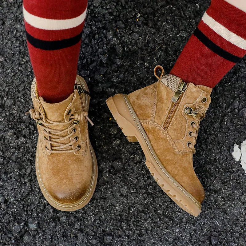 Детские кожаные ботинки Dolakids для осени и зимы новые модные мартинсы мальчиков