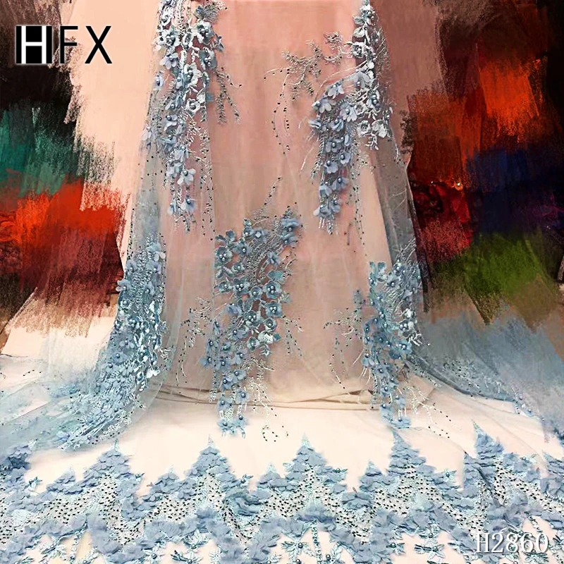 HFX нигерийские кружевные ткани высокого качества 2019 тюль бисером французская