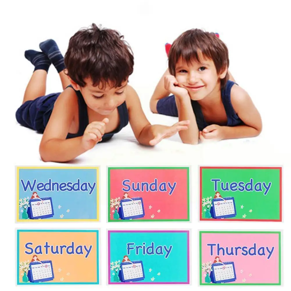 

7Pcs/Set Weekly Flash Cards Montessori Baby Training Cards Card Memory Game Kids Learning Exercise English Funny Educationa T5R3