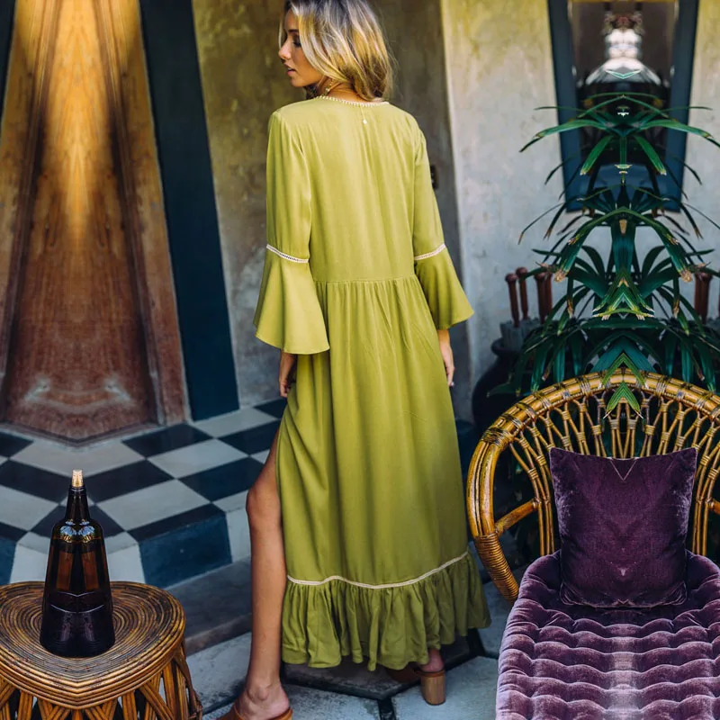 Женское платье макси с цветочной вышивкой ZOGAA хлопковое пляжное в стиле бохо V