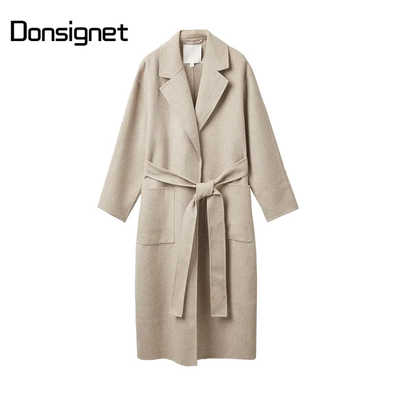 

New Autumn Winter Loose Long Womens Woolen Coat Turn-down Collar Temperament Casual Woolen Coat for Women