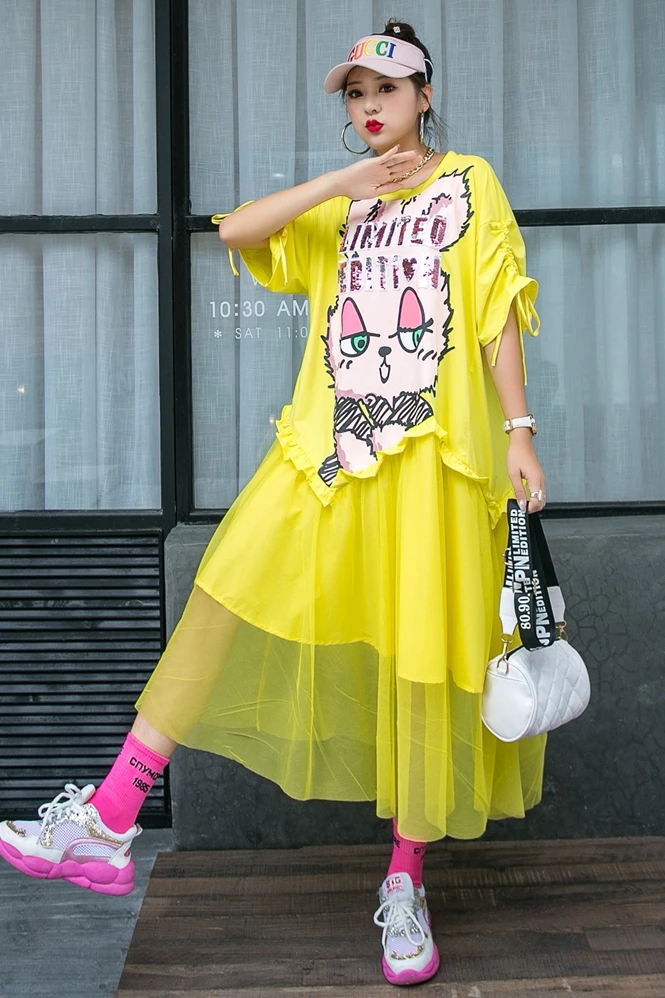 Женское платье брендовая футболка с мультяшным принтом и блестками свободное