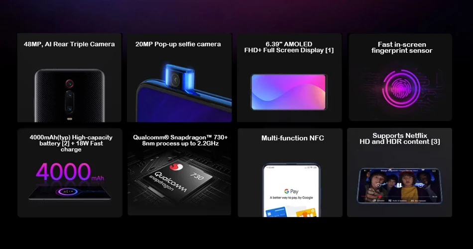 Глобальная версия Xiaomi Mi 9T 6 ГБ ОЗУ 64 Гб ПЗУ Xiaomi Mi ПЗУ Snapdagon 730 Octa 6,39 дюйма 4000 мАч AMOLED дисплей 48MP Al Тройная камера