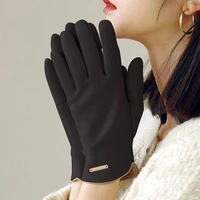 womans winter warm suede leather touch screen driving gloves females cold plus velvet thick fingerless girls flip cycling mitt