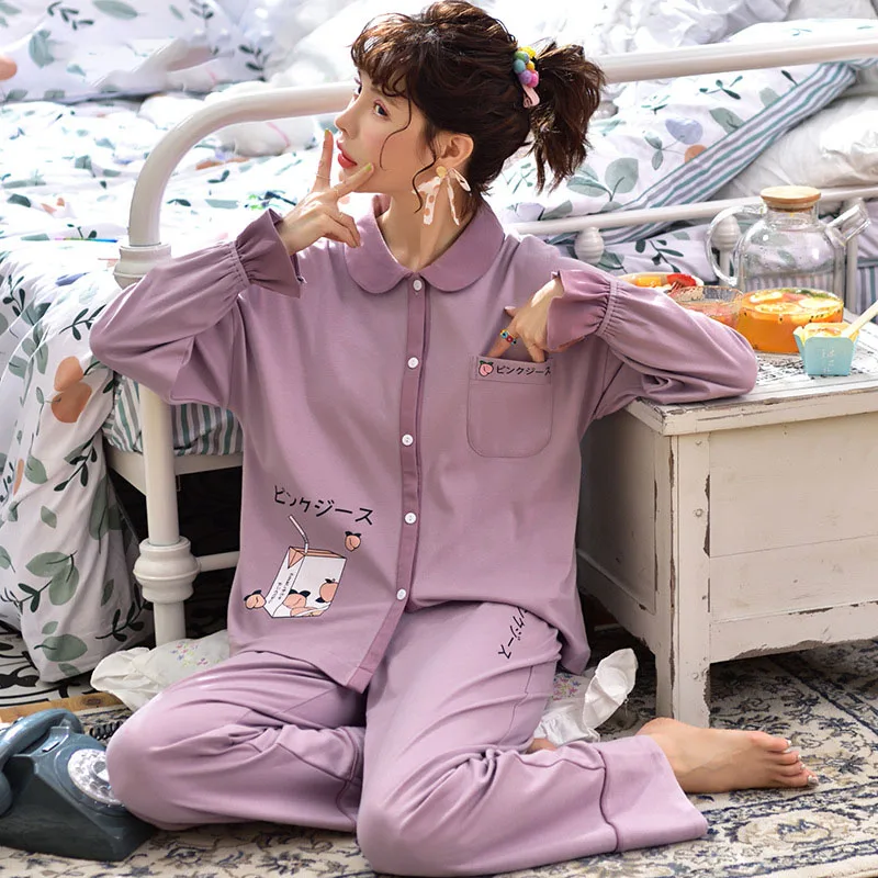 Tonmodi Дамский пижамный комплект весна и осень тонкий японский сладкий мультфильм печати с длинным рукавом милый Кукла Пижама с воротником Повседневная - Цвет: 5902