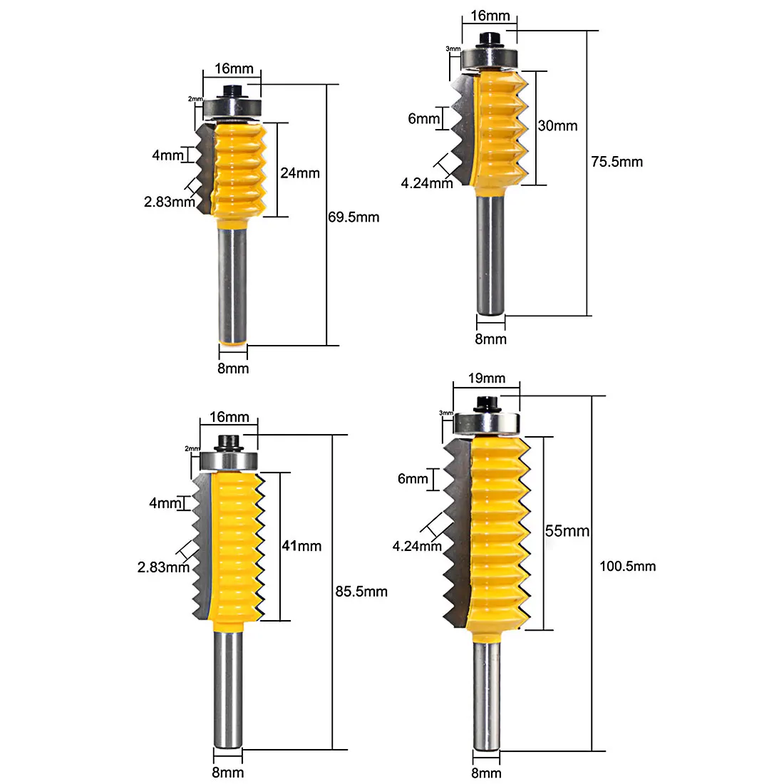

8mm Shank Finger Joint Glue Milling Cutter Raised panel V joint Router Bits for Wood Tenon Woodwork Cone Tenoning Bit